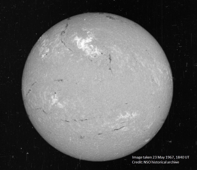 Изображение Солнца, полученное 23 мая 1967 года. © NSO